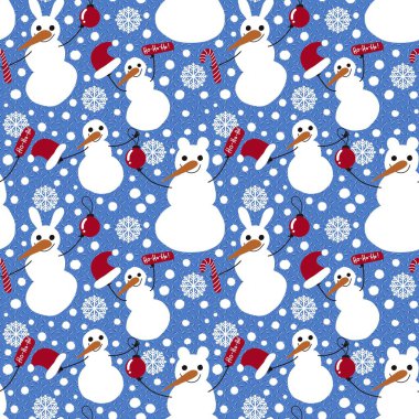 Kumaşlar, ambalajlar, hediyeler, kartlar, çocuklar ve ambalaj kağıtları için kusursuz kardan adam deseni