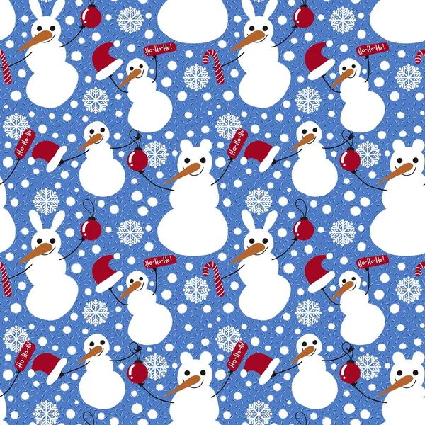 Winter seamless snowman rabbit pattern for fabrics and packaging and gifts and cards and kids and wrapping paper —  Fotos de Stock