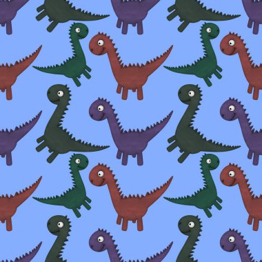 Kumaşlar, ambalajlar, çarşaflar, ambalajlar, ambalaj kağıtları ve yaz baskıları için kusursuz dinozor deseni.