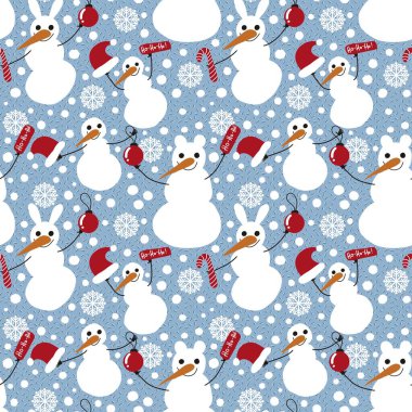 Kumaşlar, ambalajlar, hediyeler, kartlar, çocuklar ve ambalaj kağıtları için kusursuz kardan adam deseni