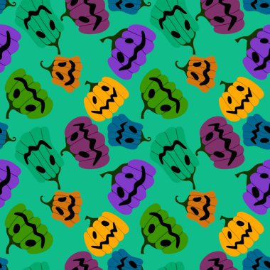 Cadılar Bayramı kumaşlar, tekstil ve ambalajlar, hediyeler, kartlar, çarşaflar ve çocuklar için kusursuz balkabağı deseni.