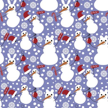 Kumaşlar, ambalajlar, hediyeler, kartlar, çocuklar ve ambalaj kağıtları için kusursuz kardan adam deseni