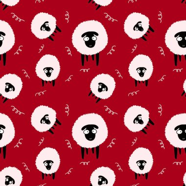 Hayvanlar, duvar kağıdı, ambalaj, hediye kartları, çarşaflar ve çocuklar için kusursuz koyun desenleri.