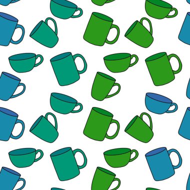 Kumaşlar, tekstil, ambalaj, hediyeler, mutfak ve çocuklar için kusursuz bardak desenli kahvaltı.