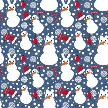 Kumaşlar, ambalajlar, hediyeler, kartlar, çocuklar ve ambalaj kağıtları için kusursuz kardan adam deseni