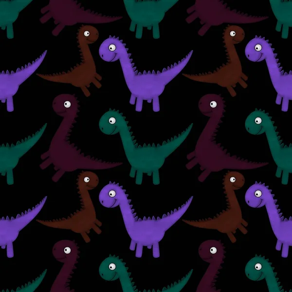 Kids seamless cartoon dinosaur pattern for fabrics and packaging and linens and wrapping paper and summer print —  Fotos de Stock