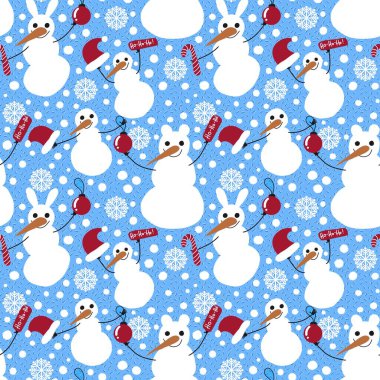 Kumaşlar, ambalajlar, hediyeler, kartlar, çocuklar ve ambalaj kağıtları için kusursuz kardan adam deseni