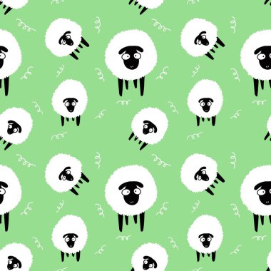 Hayvanlar, duvar kağıdı, ambalaj, hediye kartları, çarşaflar ve çocuklar için kusursuz koyun desenleri.