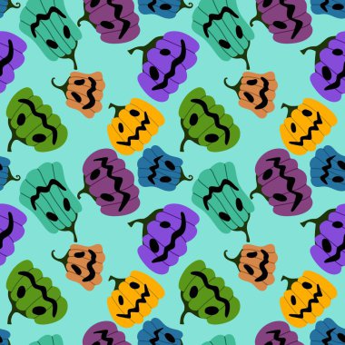 Cadılar Bayramı kumaşlar, tekstil ve ambalajlar, hediyeler, kartlar, çarşaflar ve çocuklar için kusursuz balkabağı deseni.