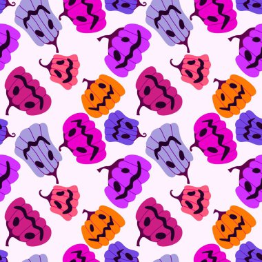 Cadılar Bayramı kumaşlar, tekstil ve ambalajlar, hediyeler, kartlar, çarşaflar ve çocuklar için kusursuz balkabağı deseni.