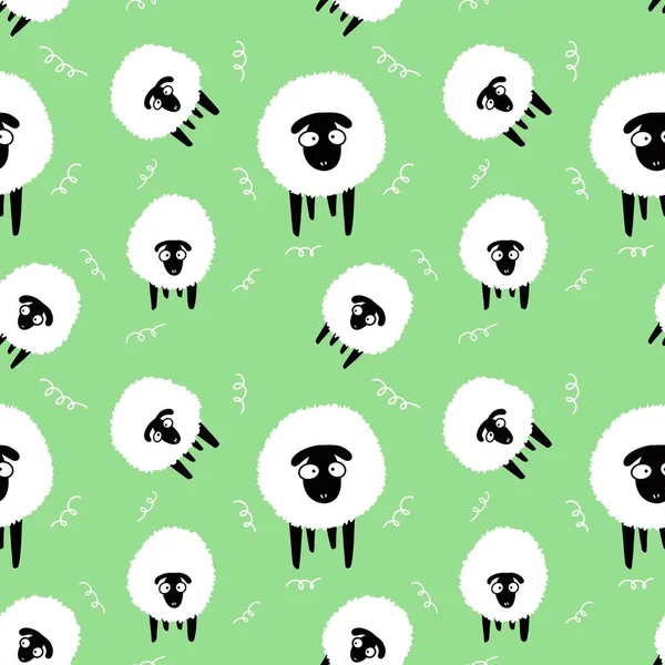 Hayvanlar, duvar kağıdı, ambalaj, hediye kartları, çarşaflar ve çocuklar için kusursuz koyun desenleri.