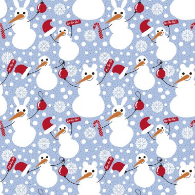 Kumaşlar, ambalajlar, hediyeler, kartlar, çocuklar ve ambalaj kağıtları için kusursuz kardan adam deseni