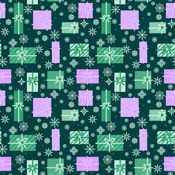 Año nuevo sin costuras árboles de Navidad y el patrón de regalos para las telas y los textiles y el embalaje y los niños y papel de embalaje —  Fotos de Stock
