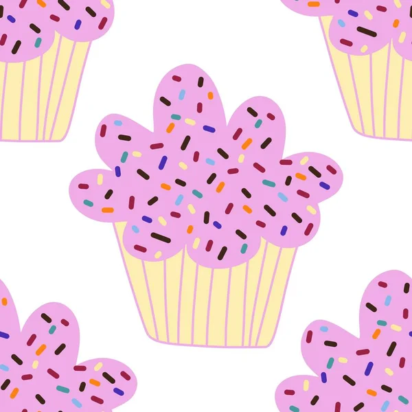 Cupcake seamless cartoon pattern for fabrics and packaging and linens and kids and wrapping paper and kitchen — Foto de Stock