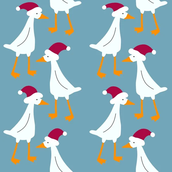 Christmas seamless ducks and hat pattern for new year gifts and fabrics and textiles and packaging