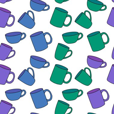 Kumaşlar, tekstil, ambalaj, hediyeler, mutfak ve çocuklar için kusursuz bardak desenli kahvaltı.