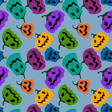 Cadılar Bayramı kumaşlar, tekstil ve ambalajlar, hediyeler, kartlar, çarşaflar ve çocuklar için kusursuz balkabağı deseni.