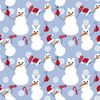 Kumaşlar, ambalajlar, hediyeler, kartlar, çocuklar ve ambalaj kağıtları için kusursuz kardan adam deseni