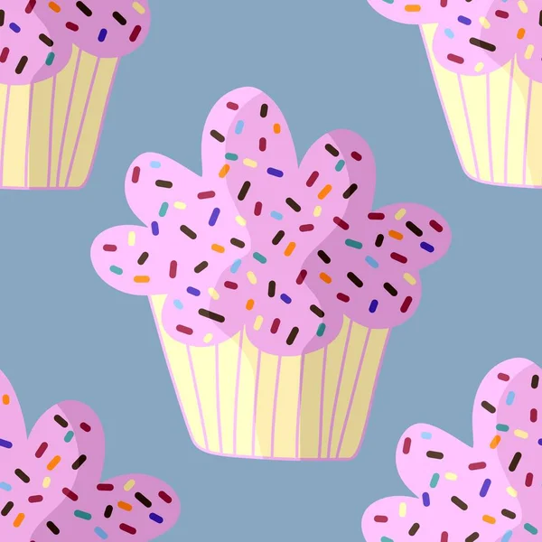 Cupcake seamless cartoon pattern for fabrics and packaging and linens and kids and wrapping paper and kitchen — Fotografie, imagine de stoc