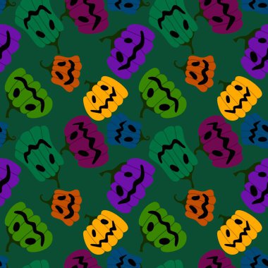 Cadılar Bayramı kumaşlar, tekstil ve ambalajlar, hediyeler, kartlar, çarşaflar ve çocuklar için kusursuz balkabağı deseni.