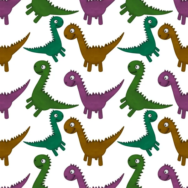Kinderen naadloze cartoon dinosaurus patroon voor stoffen en verpakkingen en linnengoed en inpakpapier en zomer print — Stockfoto