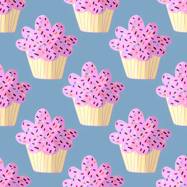 Cupcake seamless cartoon pattern for fabrics and packaging and linens and kids and wrapping paper and kitchen — Stockfoto