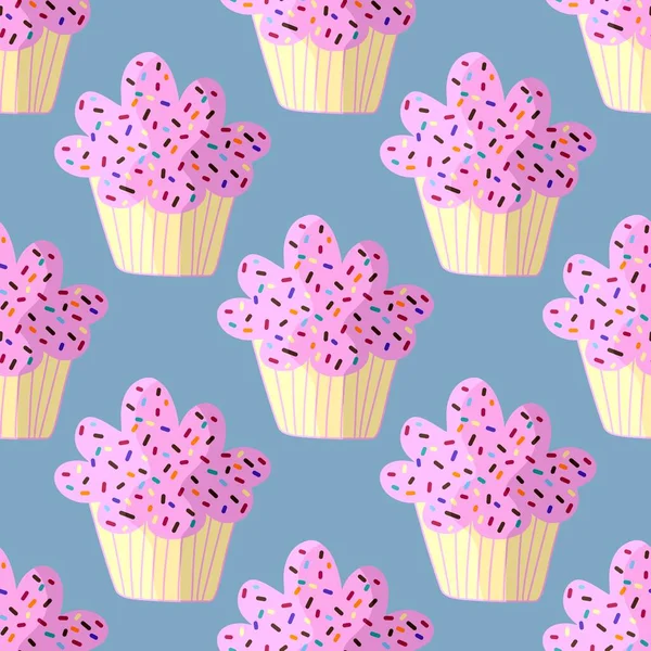 Cupcake seamless cartoon pattern for fabrics and packaging and linens and kids and wrapping paper and kitchen