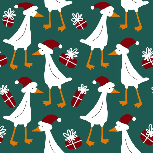 Christmas seamless ducks and hat pattern for new year gifts and fabrics and textiles and packaging 
