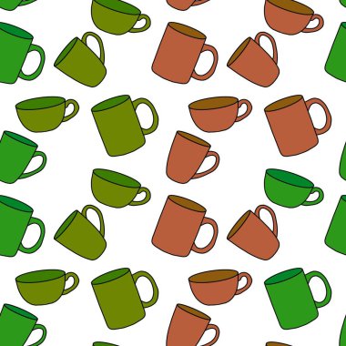 Kumaşlar, tekstil, ambalaj, hediyeler, mutfak ve çocuklar için kusursuz bardak desenli kahvaltı.