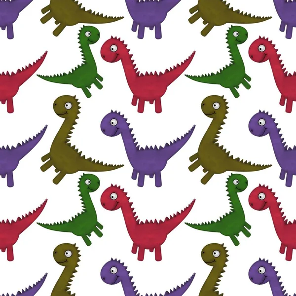 Дитячий безшовний мультяшний візерунок динозавра для тканин, упаковки та постільної білизни, обгорткового паперу та літнього друку — стокове фото