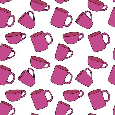 Kumaşlar, tekstil, ambalaj, hediyeler, mutfak ve çocuklar için kusursuz bardak desenli kahvaltı.