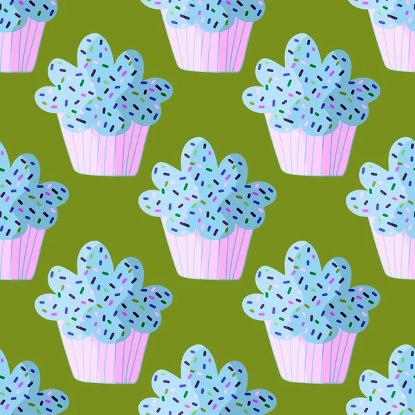 Cupcake seamless cartoon pattern for fabrics and packaging and linens and kids and wrapping paper and kitchen — Foto Stock