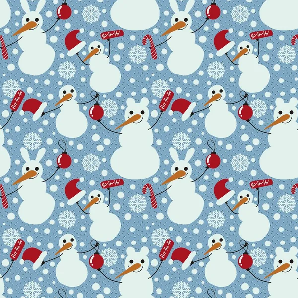 Zimní bezešvé sněhulák králík vzor pro tkaniny a balení a dárky a karty a děti a balicí papír — Stock fotografie