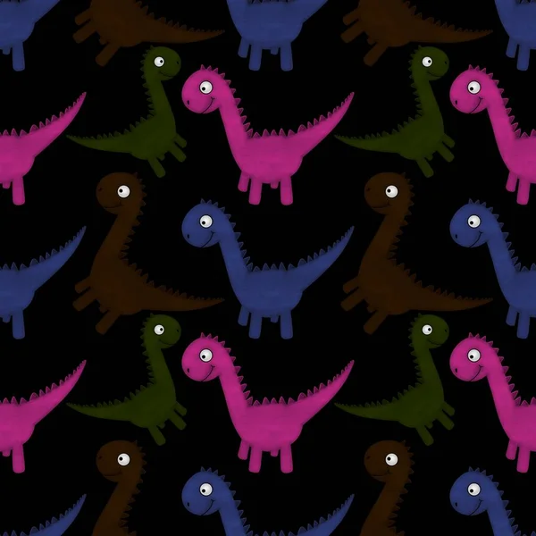 Kids seamless cartoon dinosaur pattern for fabrics and packaging and linens and wrapping paper and summer print — Stock Photo, Image