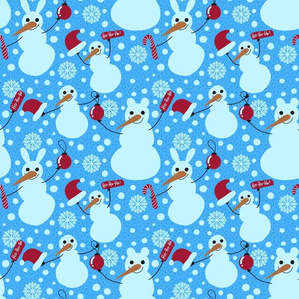 Winter seamless snowman rabbit pattern for fabrics and packaging and gifts and cards and kids and wrapping paper — Foto de Stock
