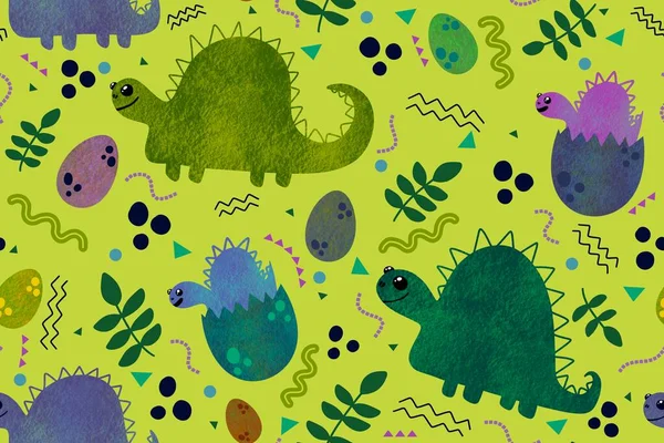 어린이들은 직물, 포장, 선물, 린네르, 종이 포장등을 위한 물기없는 만화 공룡 패턴 — 스톡 사진