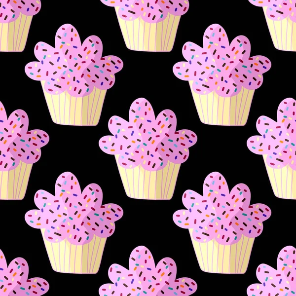 Cupcake seamless cartoon pattern for fabrics and packaging and linens and kids and wrapping paper and kitchen — ストック写真