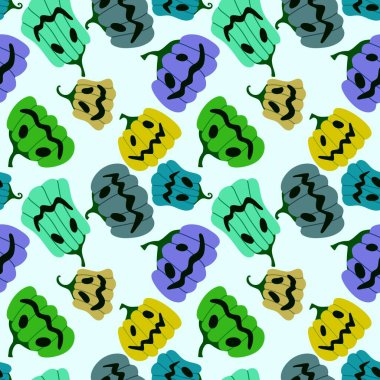 Cadılar Bayramı kumaşlar, tekstil ve ambalajlar, hediyeler, kartlar, çarşaflar ve çocuklar için kusursuz balkabağı deseni.