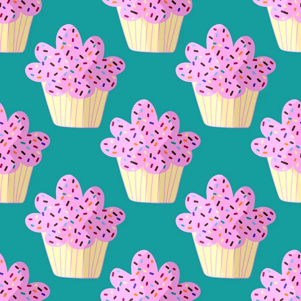 Cupcake seamless cartoon pattern for fabrics and packaging and linens and kids and wrapping paper and kitchen — Zdjęcie stockowe