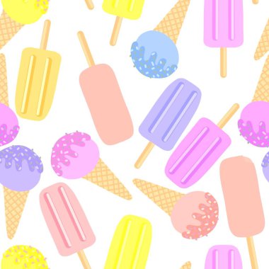 Yaz ayları karikatürsüz dondurma desenli tekstil ve ambalaj ve hediyeler, çarşaflar ve çocuklar ve ambalaj kağıtları.