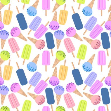 Yaz ayları karikatürsüz dondurma desenli tekstil ve ambalaj ve hediyeler, çarşaflar ve çocuklar ve ambalaj kağıtları.