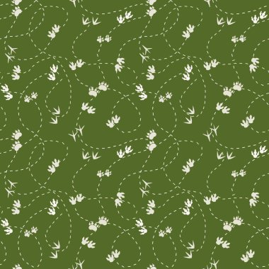 Hayvanların ayak izleri, tekstil ve ambalaj için kusursuz dinozor deseni, çarşaflar, hediyeler, ambalaj kağıtları ve çocuklar için.