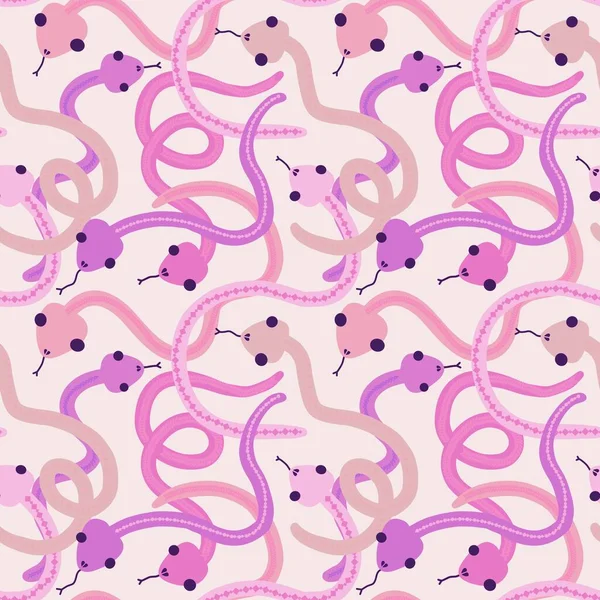 Cartoon seamless snakes pattern for textiles and packaging and gifts and cards and linens and kids and wrapping paper — ストック写真