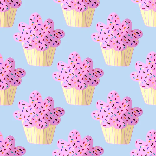 Cupcake sem costura desenho animado padrão para tecidos e embalagens e lençóis e crianças e papel de embrulho e cozinha — Fotografia de Stock