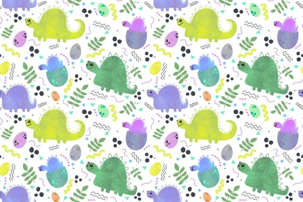 Kids seamless cartoon dinosaur pattern for textiles and packaging and gifts and linens and wrapping paper — Stock Photo, Image