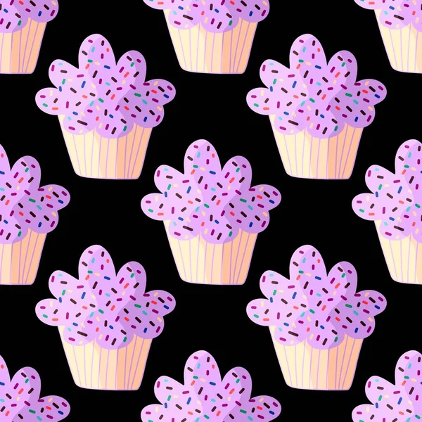 Cupcake seamless cartoon pattern for wallpaper and fabrics and textiles and packaging and gifts and cards and linens and kids and wrapping paper and kitchen. High quality photo