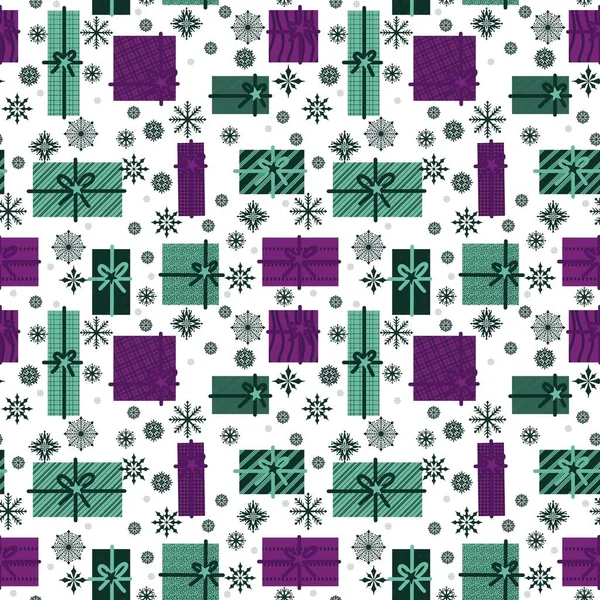 New Year Seamless Christmas Trees Gifts Pattern Fabrics Textiles Packaging — Stock Photo, Image