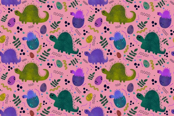 Kids seamless cartoon dinosaur pattern for wallpaper and fabrics and textiles and packaging and gifts and cards and linens and wrapping paper. High quality photo