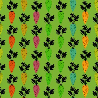Duvar kağıtları, kumaşlar, tekstil ve ambalajlar, hediyeler, kartlar, çarşaflar ve çocuklar için sebzesiz havuç deseni. Yüksek kalite fotoğraf