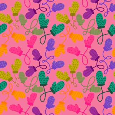 Kış eldivenleri kumaşlar, tekstil ve ambalajlar, Noel hediyeleri, çocuklar ve ambalaj kağıtları için pürüzsüz desen. Yüksek kalite fotoğraf